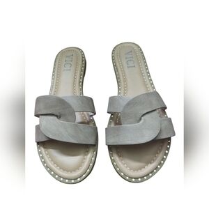 VICI Sugar Women's Tan Sandals Slip-on Minimalist Beach Studded Size 7.5
